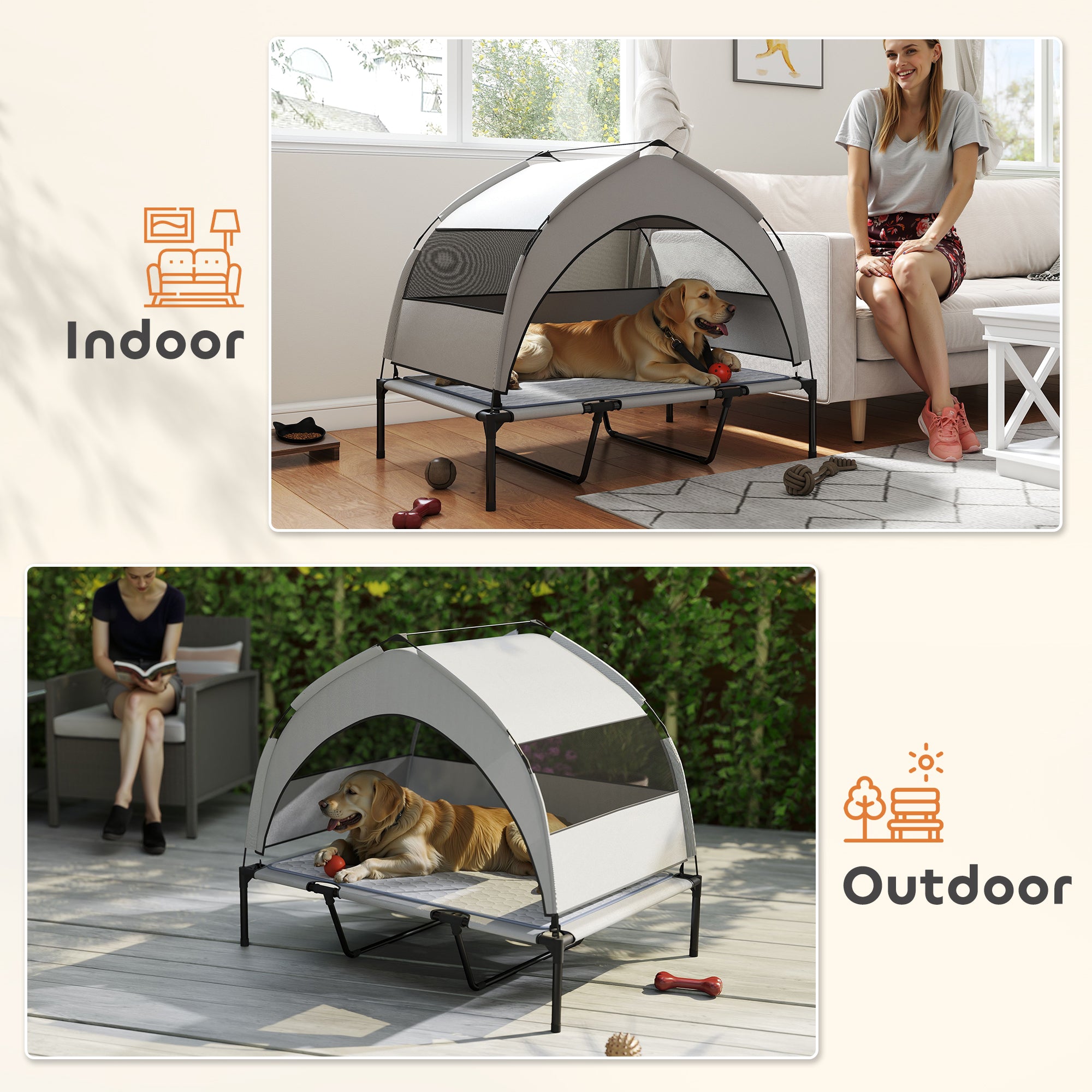 Elevated Dog Bed with Canopy & Cooling Pad
