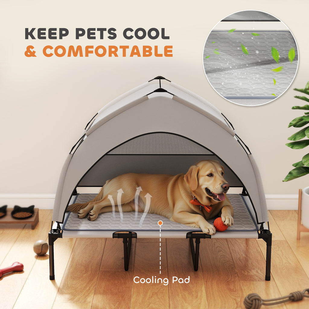 Elevated Dog Bed with Canopy & Cooling Pad