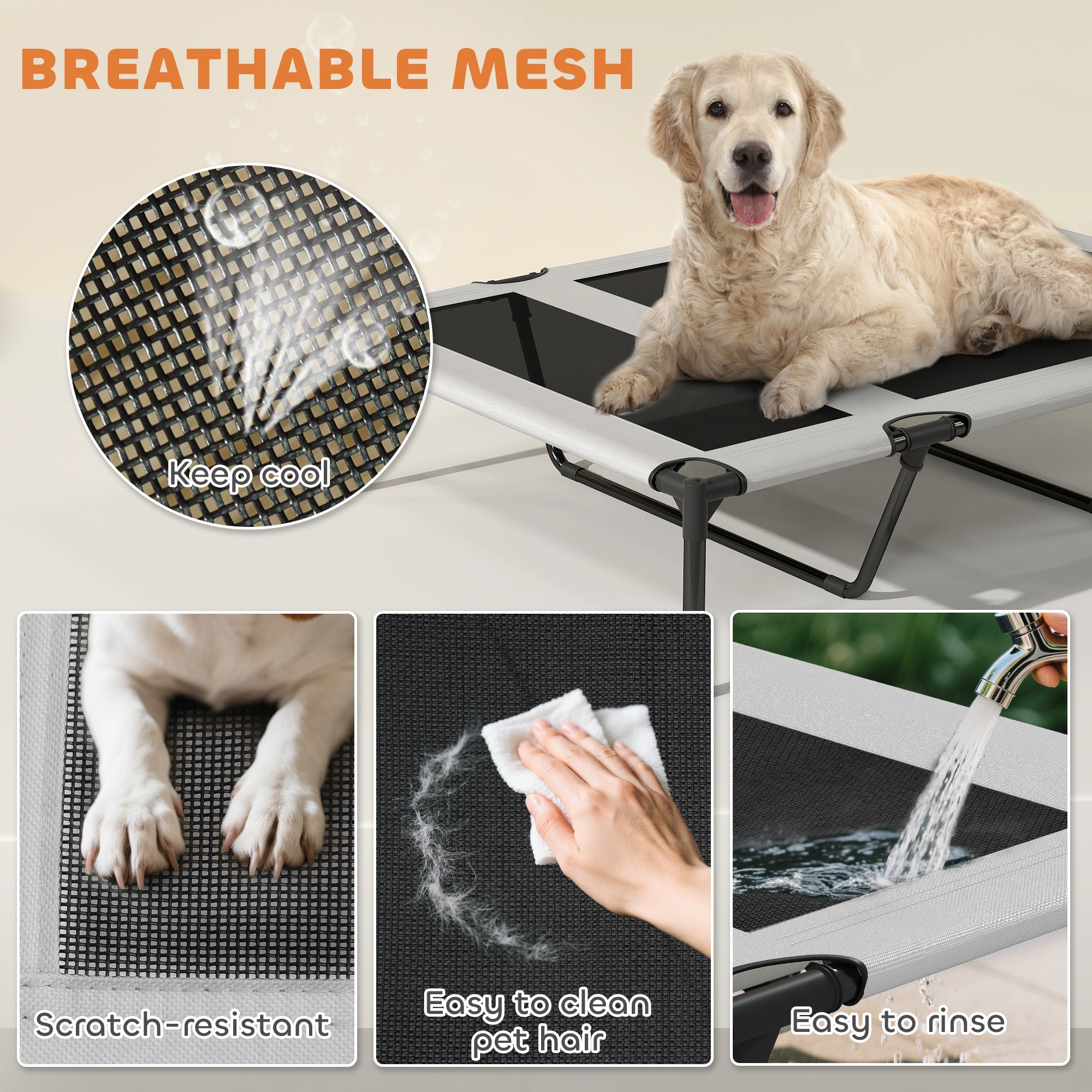 Elevated Dog Bed with Canopy & Cooling Pad