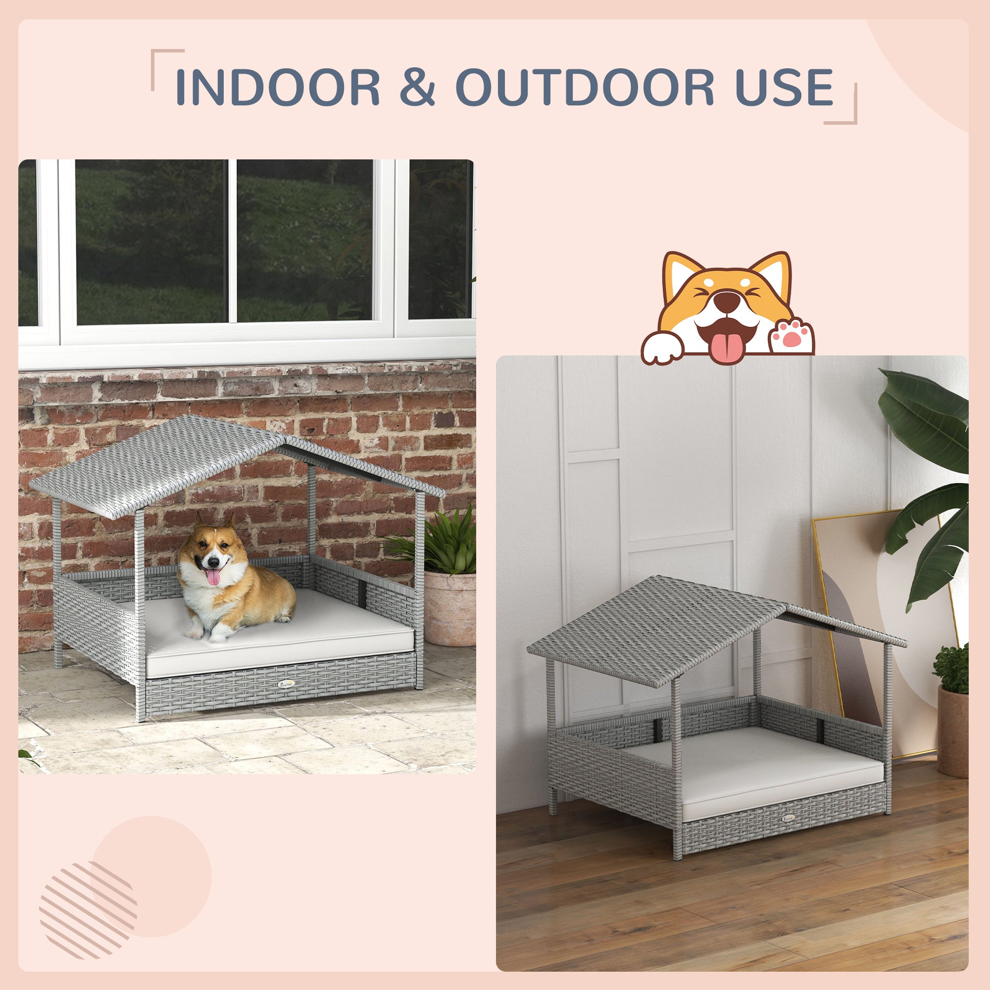 Wicker Dog Bed with Canopy