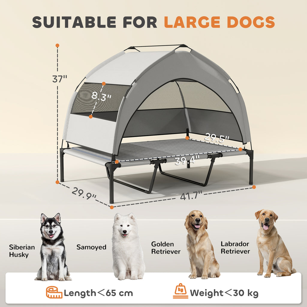 Elevated Dog Bed with Canopy & Cooling Pad