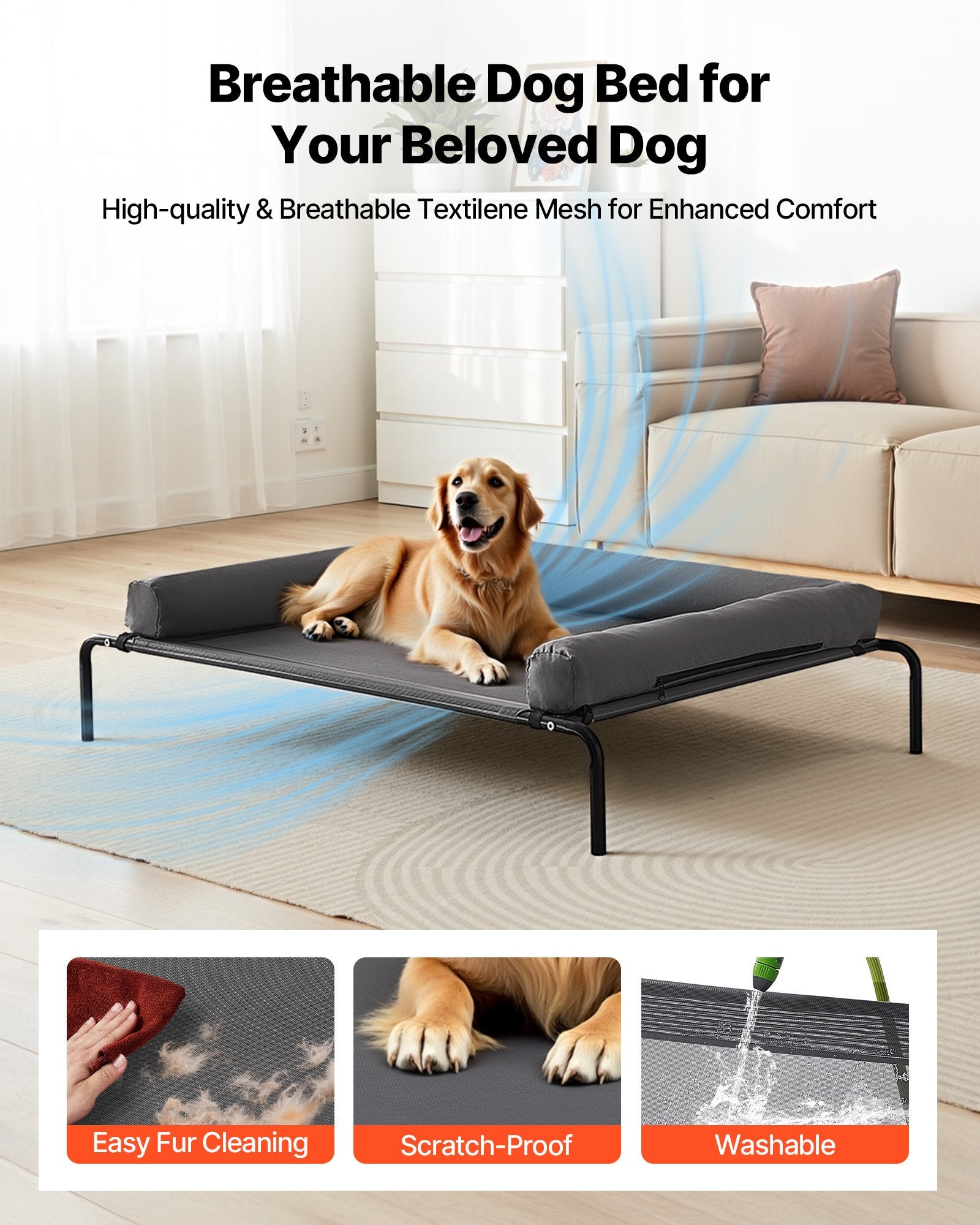 Raised Dog Cot with Pillow