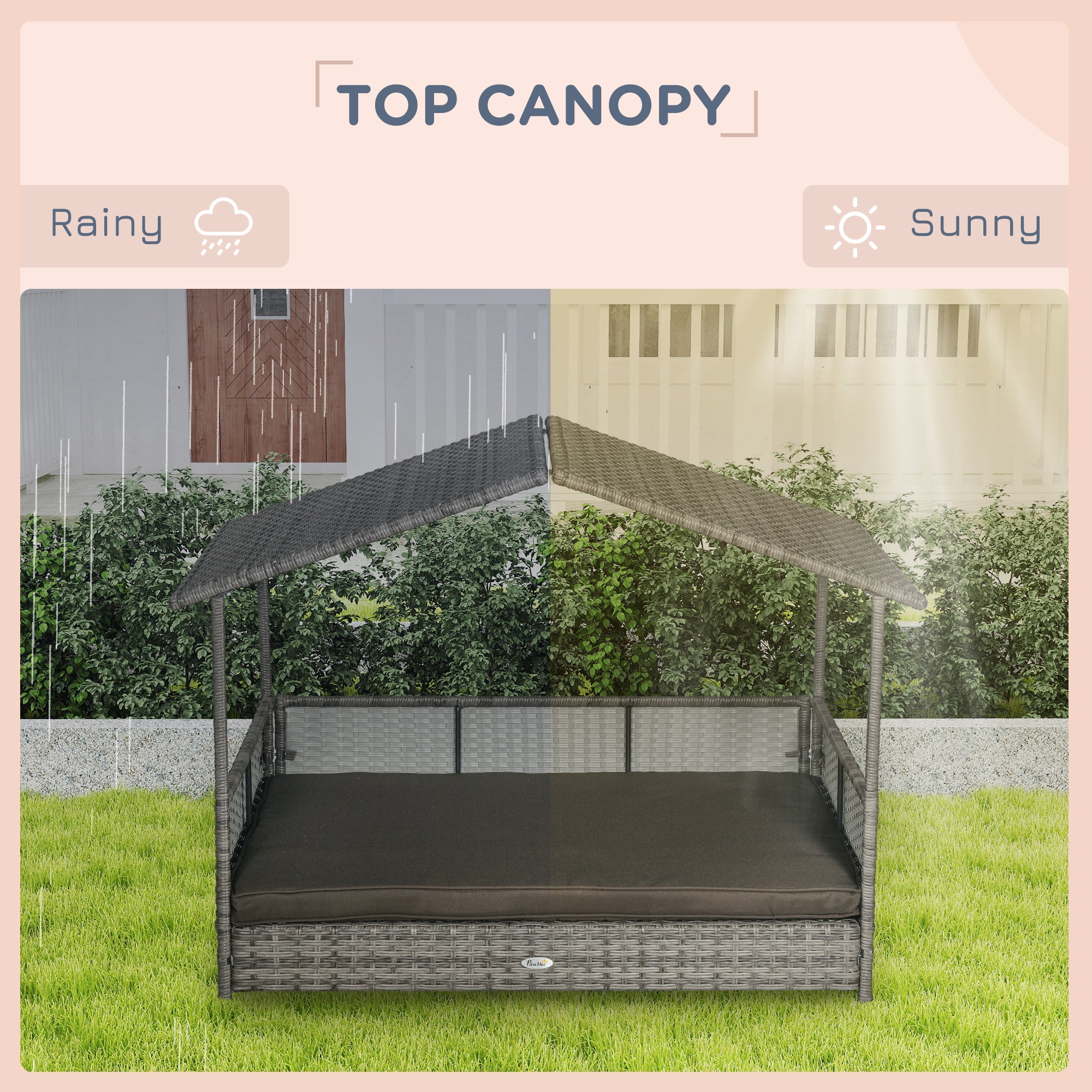 Rattan Dog Bed with Canopy