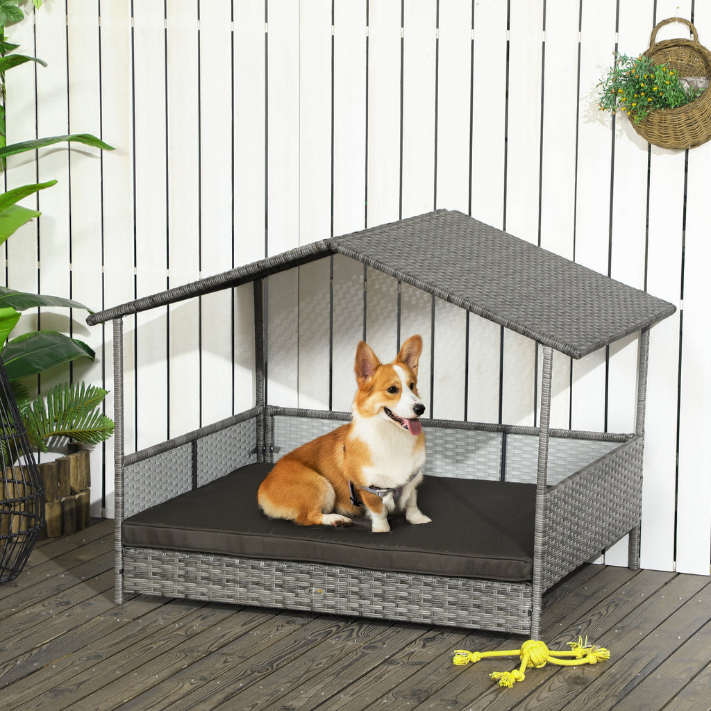 Rattan Dog Bed with Canopy