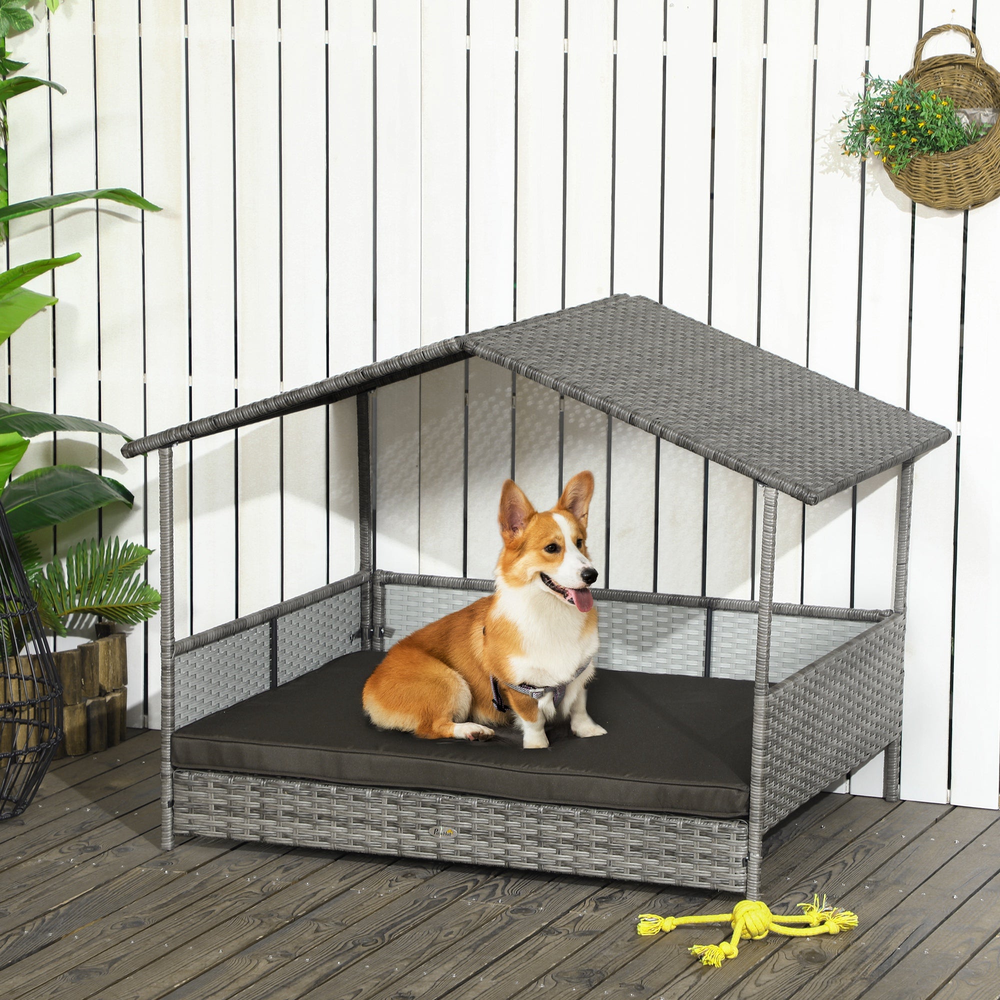 Rattan Dog Bed with Canopy
