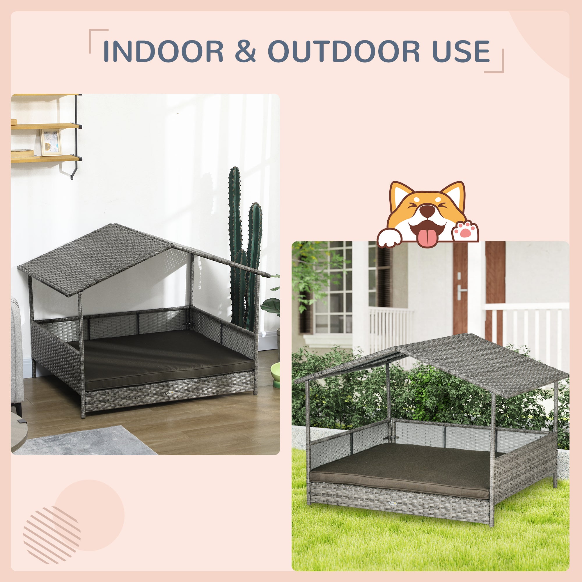 Rattan Dog Bed with Canopy