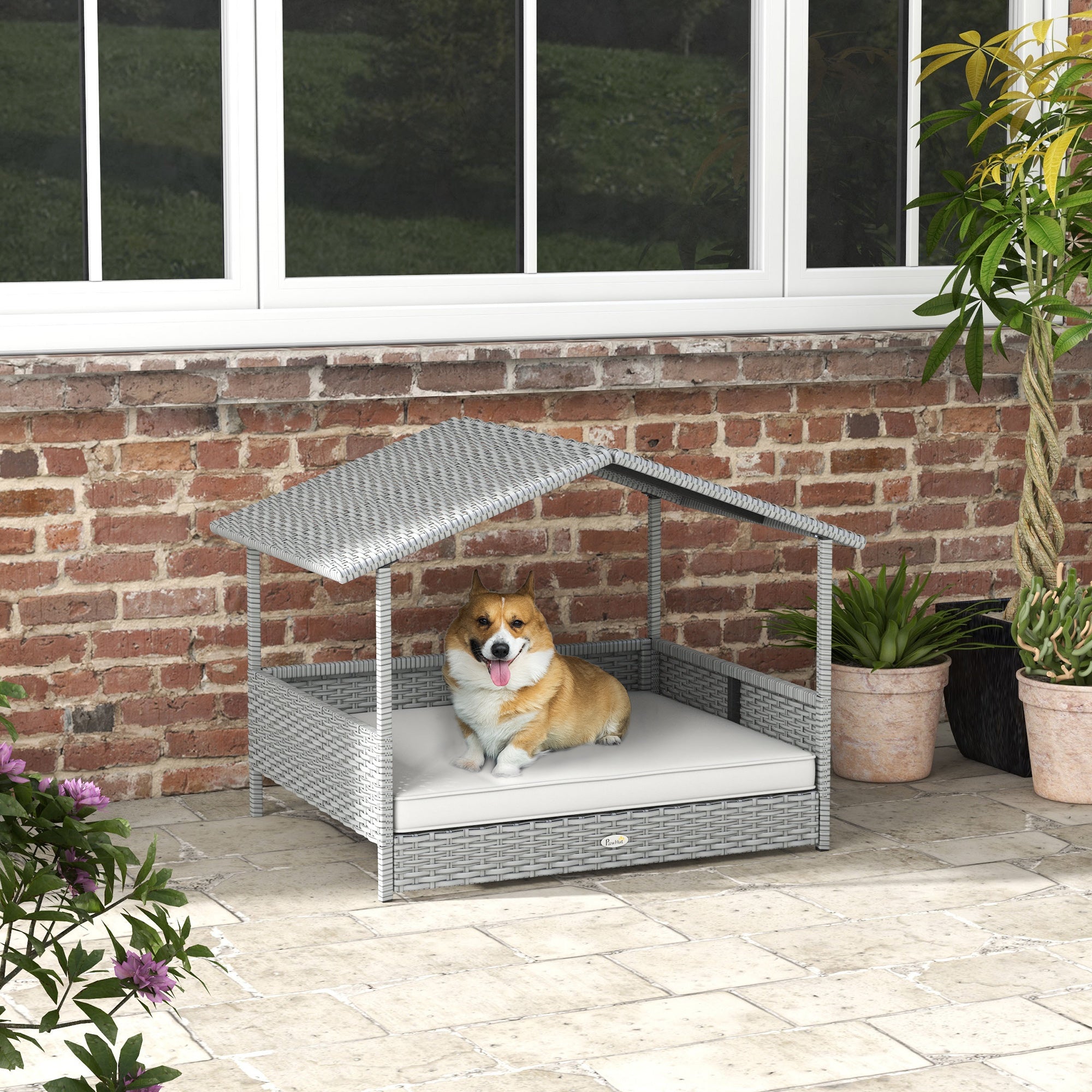 Wicker Dog Bed with Canopy